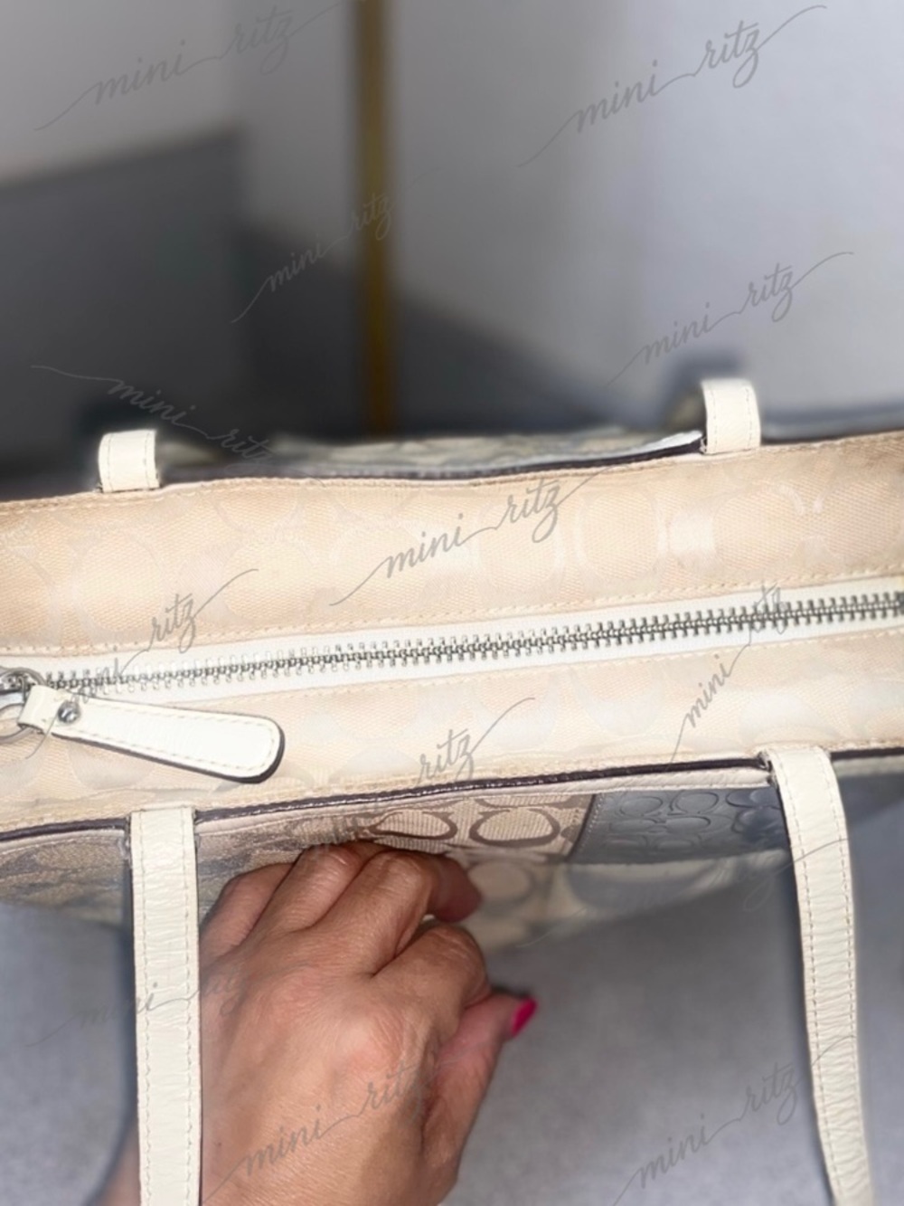 Coach Signature White, Beige and Silver Patchwork Tote GUC - Picture 13 of 15